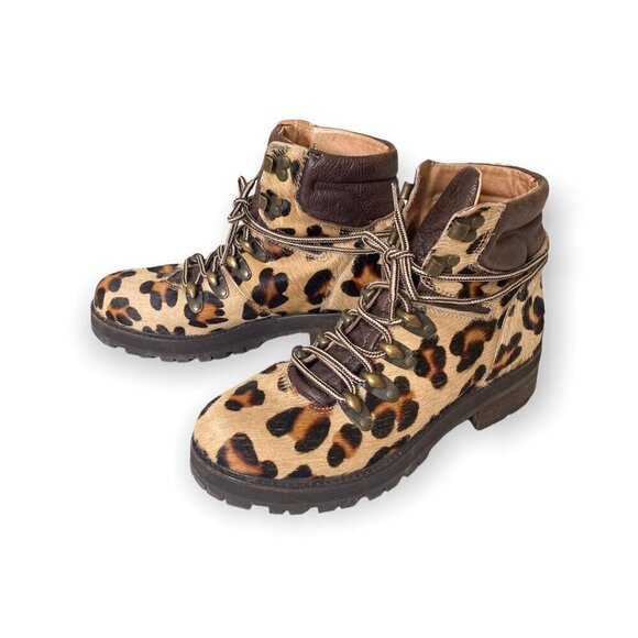 Free People Leopard Calf Hair Icon Hiker Boots, Size 38EU - Picture 3 of 13